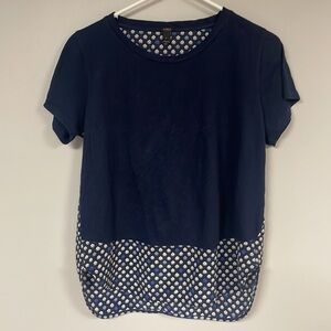 Women's S, J. Crew Short Sleeve Tee High Low Hem, solid navy / tiny flower print